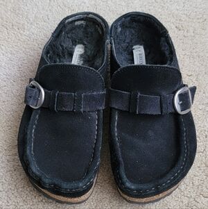 Birkenstock Buckley Black Suede Shearling Lined Slip On